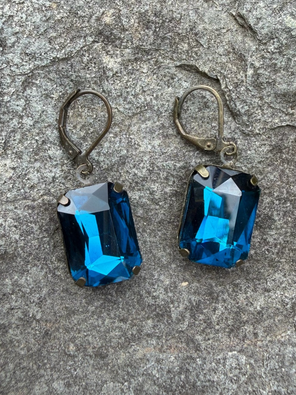 Vintage Blue Crystal Rectangular Drop Earrings